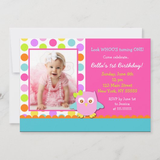 小さな梟の誕生日パーティーの招待 招待状 (正面)