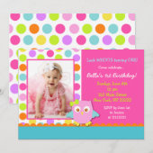 小さな梟の誕生日パーティーの招待 招待状 (正面/裏面)