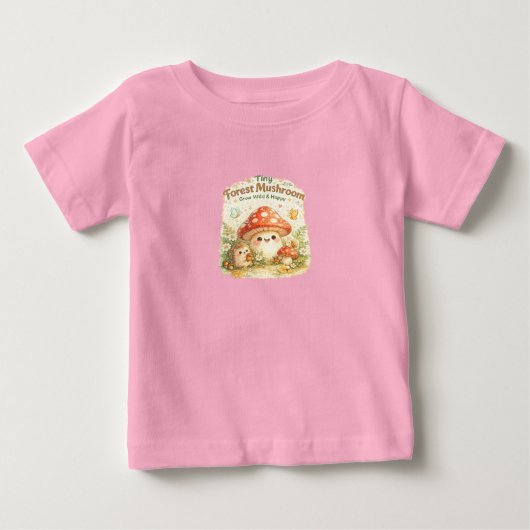 小さな森のキノコのベビー服 かわいいウッドランド ベビーTシャツ (正面)