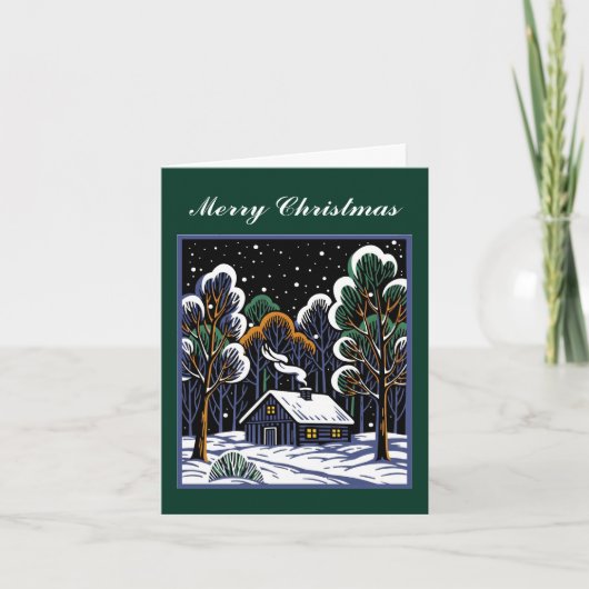 小さな森のログハウス　クリスマス　平和　オリジナル シーズンカード (正面)