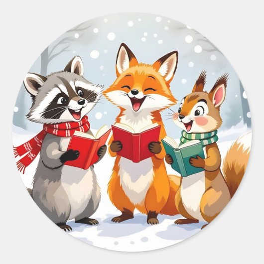 小さな森の動物たちによるクリスマス+キャロル ラウンドシール (正面)