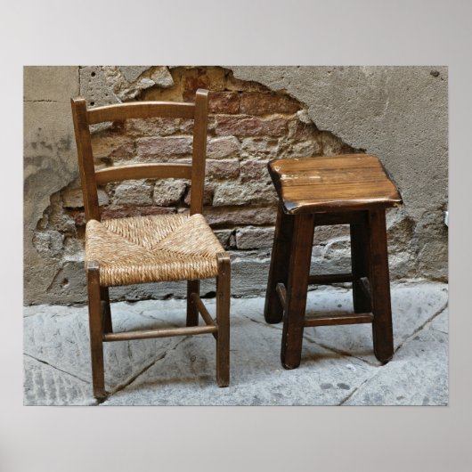 小さな椅子とスツール，ピエンツァ，イタリア ポスター (正面)