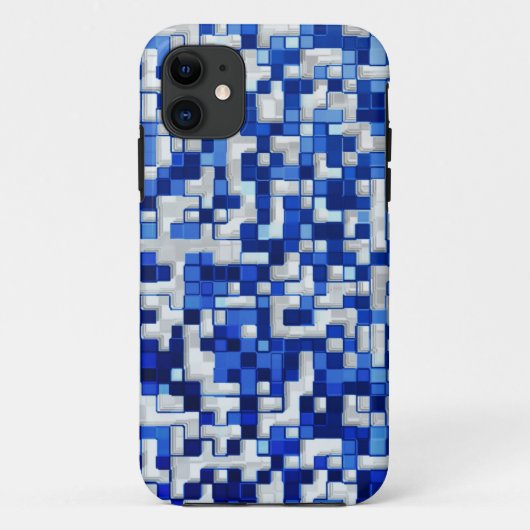 小さな正方形が乱れ、青と白の色合い Case-Mate iPhoneケース (裏面)