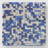 小さな正方形が散乱し、青と白のトーン ストーンコースター (正面)