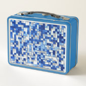 小さな正方形が散乱し、青と白のトーン メタルランチボックス (裏面)