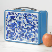 小さな正方形が散乱し、青と白のトーン メタルランチボックス (インサイチュ)