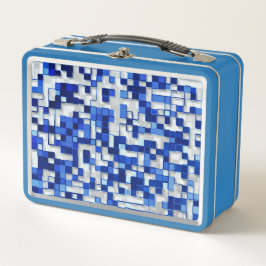 小さな正方形が散乱し、青と白のトーン メタルランチボックス