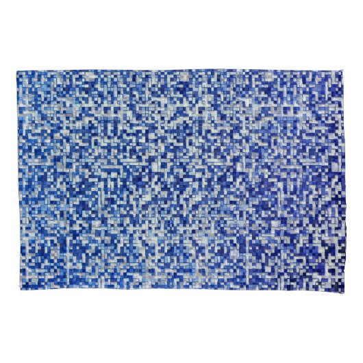 小さな正方形が重なり、青と白の色調 枕カバー (正面左)