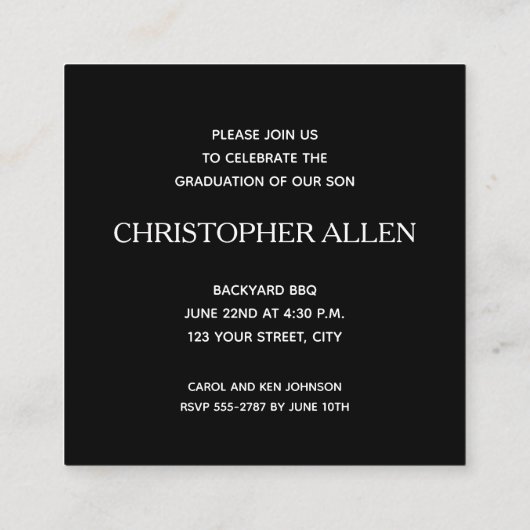 小さな正方形の写真の卒業式への招待 エンクロージャーカード (裏面)