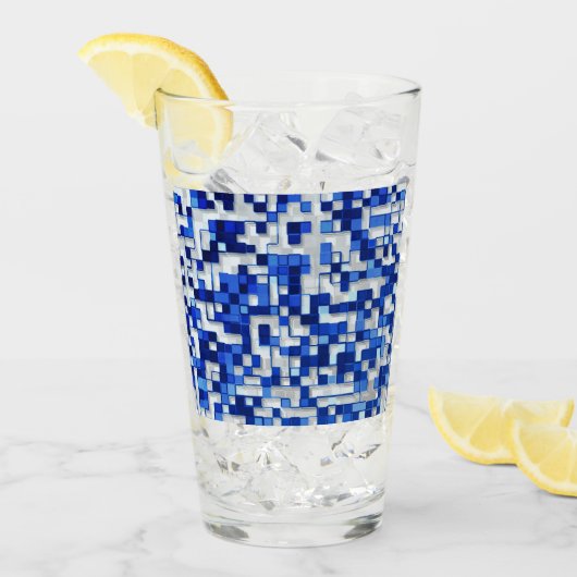 小さな正方形の混乱、白と青の色合い タンブラーグラス (アイス正面)