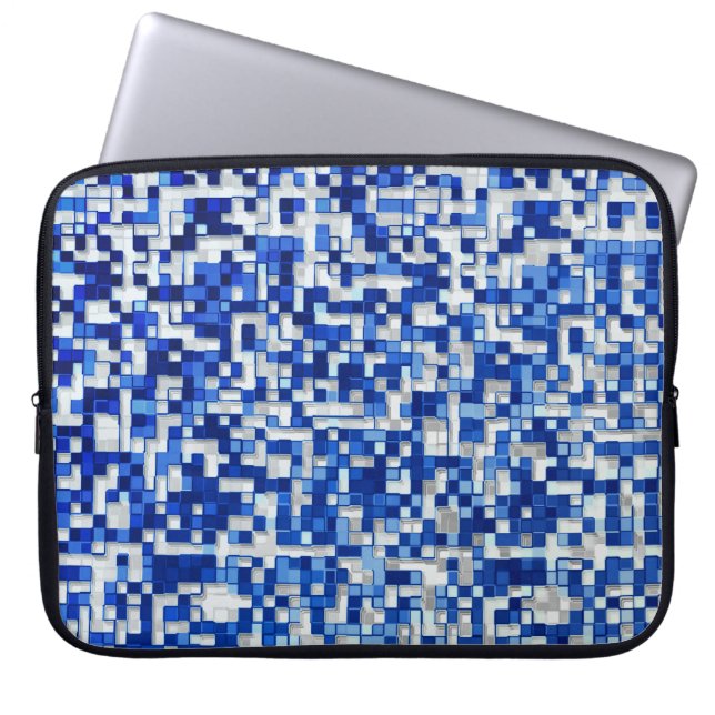 小さな正方形の混乱、白と青の色合い ラップトップスリーブ (正面)