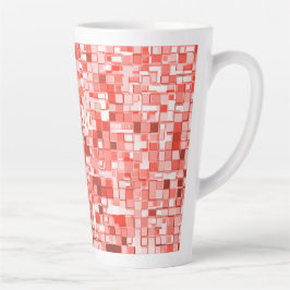 小さな正方形の重なり、サンゴのトーンまたは赤 カフェラテマグ