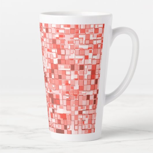 小さな正方形の重なり、サンゴのトーンまたは赤 カフェラテマグ (右)