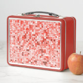 小さな正方形の重なり、赤や珊瑚の色調 メタルランチボックス (インサイチュ)