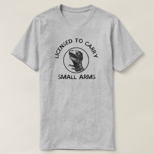 小さな武器のトレックスの運ティラノサウルスの認可を受けた Tシャツ (デザイン正面)