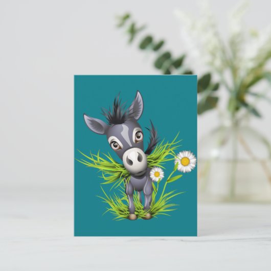 小さな毛むくじゃらの灰色のロバ ポストカード (スタンド正面)