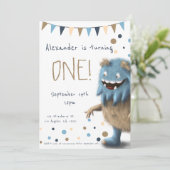 小さな毛皮のモンスターの最初の誕生日の招待状 招待状 (スタンド正面)