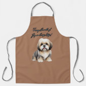 小さな毛皮の友人：ソフトブラウン、グレー、白い犬 エプロン (正面)