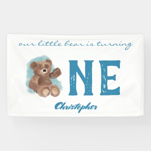 小さな水彩可愛い動物の最初の誕生日 横断幕 (横)