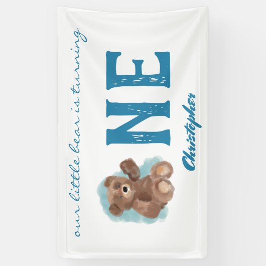 小さな水彩可愛い動物の最初の誕生日 横断幕 (縦)