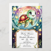 小さな海亀の赤ちゃんシャワー 招待状 (正面/裏面)