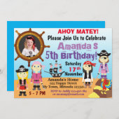 小さな海賊の少女の男の子の誕生日招待状 招待状 (正面/裏面)