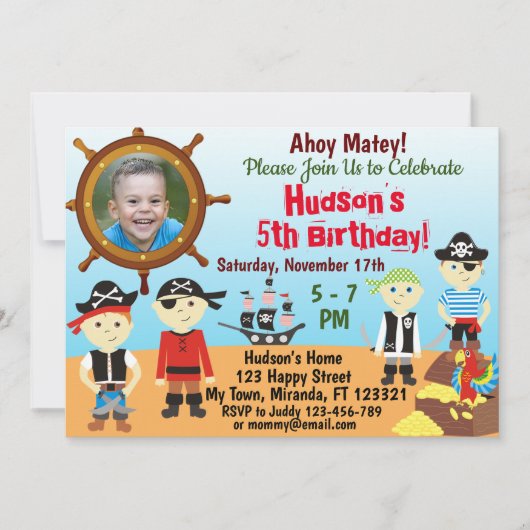 小さな海賊の男の子の誕生日招待状 招待状 (正面)