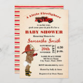 小さな消防士が彼の道にいるオウム赤ちゃんシャワー 招待状 (正面/裏面)