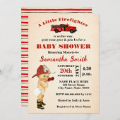 小さな消防士が赤ちゃんシャワーを浴びる 招待状 (正面/裏面)