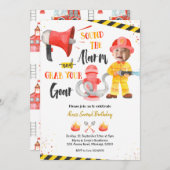 小さな消防士の少年とフォトボーイの誕生日 招待状 (正面/裏面)