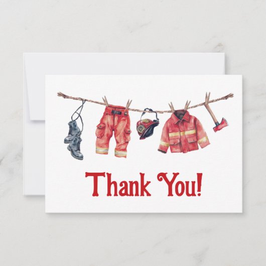 小さな消防士の服のライン 感謝ノート 招待状 (正面)