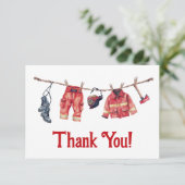 小さな消防士の洗濯物ライン感謝カード 招待状 (スタンド正面)