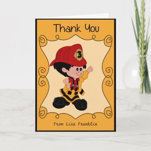 小さな消防士の赤ちゃんシャワーありがとうご注意 サンキューカード (正面)