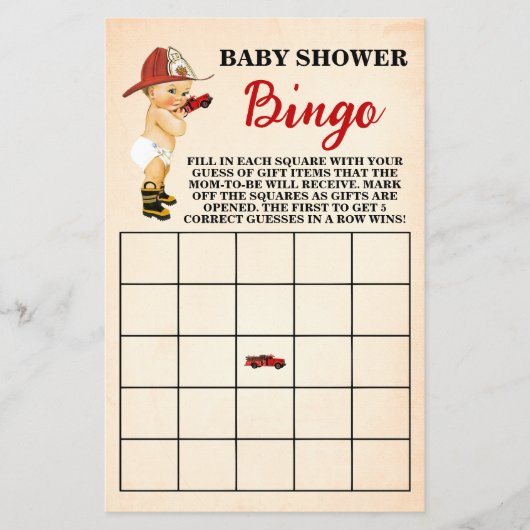小さな消防士の赤ちゃんシャワービンゴゲームカード チラシ (正面)