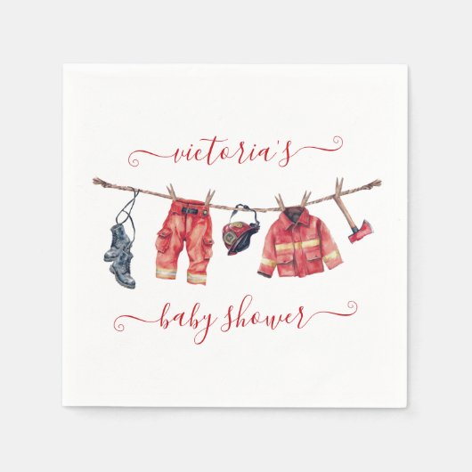 小さな消防士の赤ちゃんシャワー物干し スタンダードカクテルナプキン (正面)