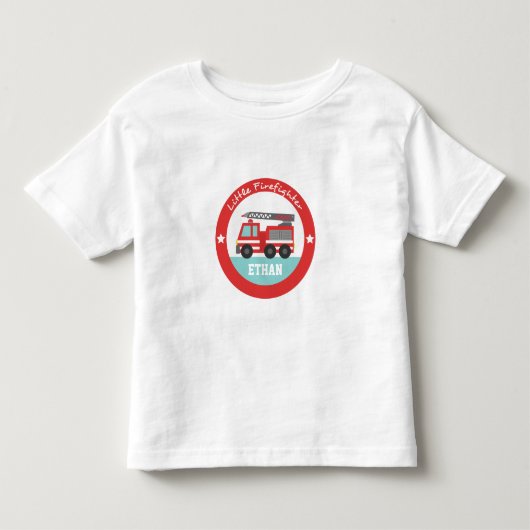 小さな消防士、赤い消防車、男の子用 トドラーTシャツ (正面)