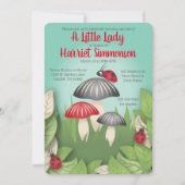 小さな淑女とキノコの幻想的なベビーシャワー 招待状 (正面)