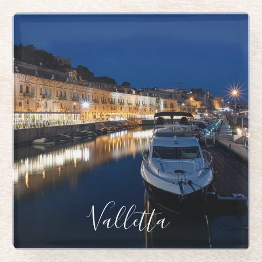 小さな港を持つバレッタのウォーターフロント地区 ガラスコースター (正面)