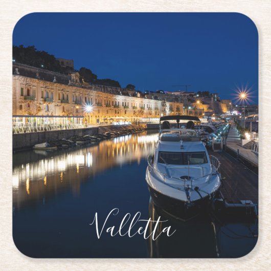 小さな港を持つバレッタのウォーターフロント地区 スクエアペーパーコースター (正面)