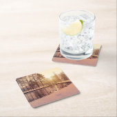 小さな湖のある公園の夕日霜の降りた スクエアペーパーコースター (インサイチュ)