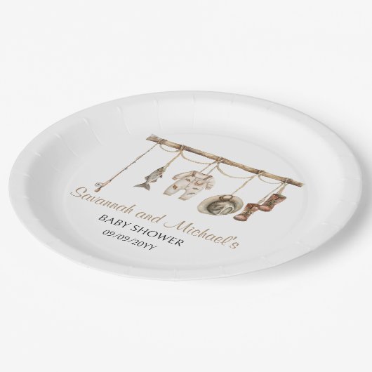 小さな漁師がベビーシャワーパーティーに向かっている ペーパープレート (アングル)