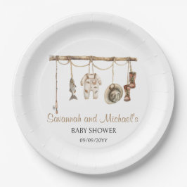 小さな漁師がベビーシャワーパーティーに向かっている ペーパープレート