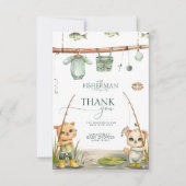 小さな漁師が喜びの赤ちゃんシャワーで歓喜している サンキューカード (正面)