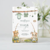 小さな漁師が喜びの赤ちゃんシャワーで歓喜している サンキューカード (スタンド正面)
