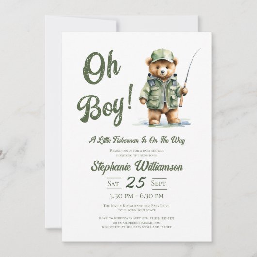 小さな漁師が途中で赤ちゃんシャワーを浴びる 招待状 (正面)