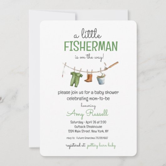 小さな漁師のベビーシャワー招待状 招待状 (正面)