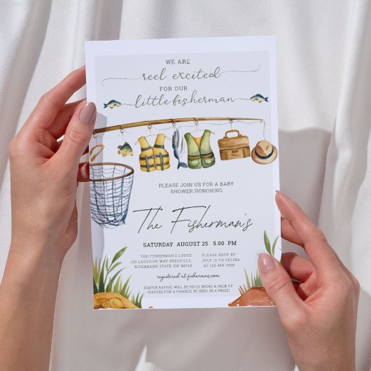 小さな漁師のラスティックボーイベイビーシャワー 招待状