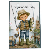 小さな漁師の少年 誕生日パーティー ミディアムペーパーバッグ (正面)