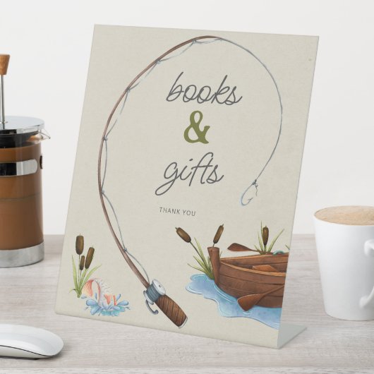 小さな漁師の本とギフト赤ちゃんシャワー 台座サイン (インサイチュ)