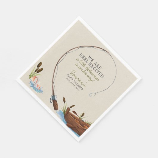 小さな漁師の水の色のスクリプト赤ちゃんシャワー スタンダードランチョンナプキン (角)